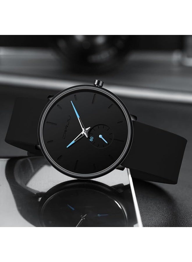 CRRJU Men’s Women Watch Casual Stylish Waterproof Quartz Unisex Wristwatches, Ultra Thin Watches for Men Women, Black Silicone Band - Image 5
